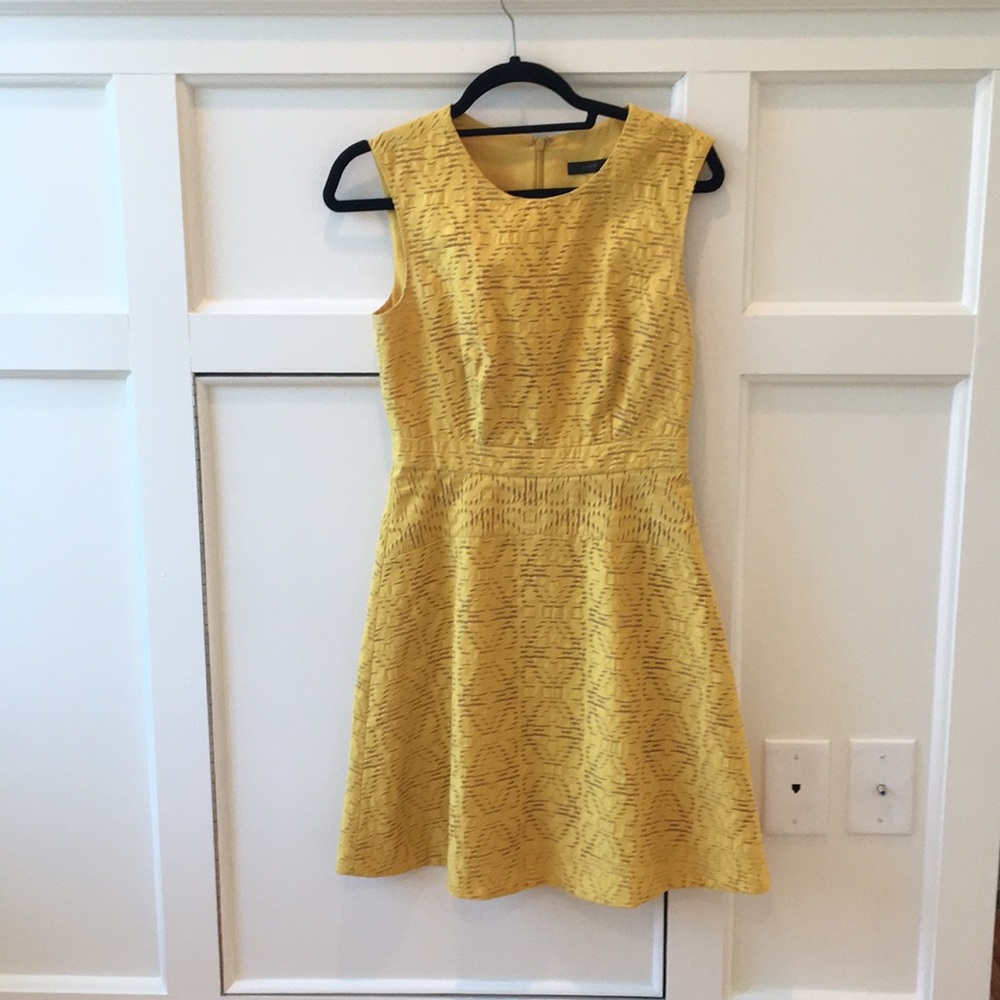 Mustard yellow J Crew jacquard eyelet dress